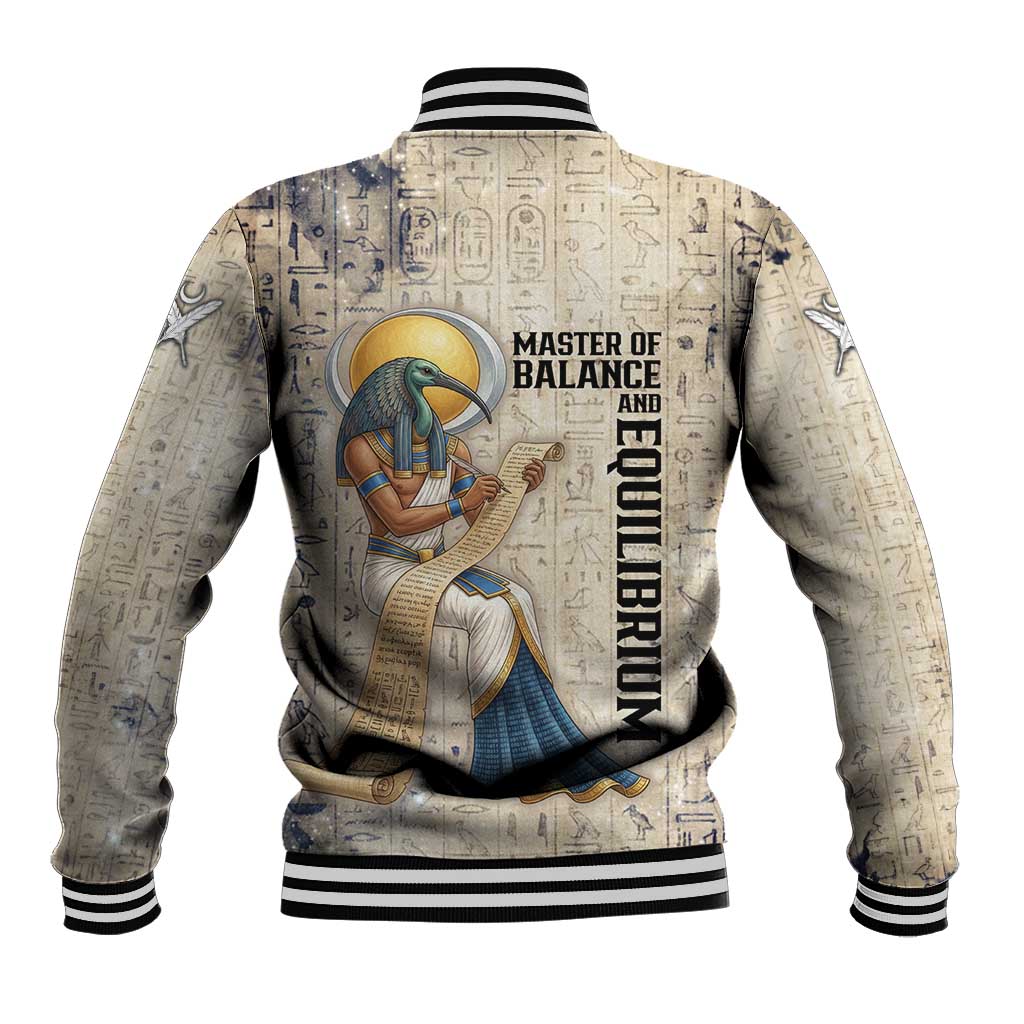 Thoth Baseball Jacket Ibis Head and Ancient Scroll Egyptian Wisdom