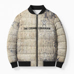 Thoth Bomber Puffer Jacket Ibis Head and Ancient Scroll Egyptian Wisdom