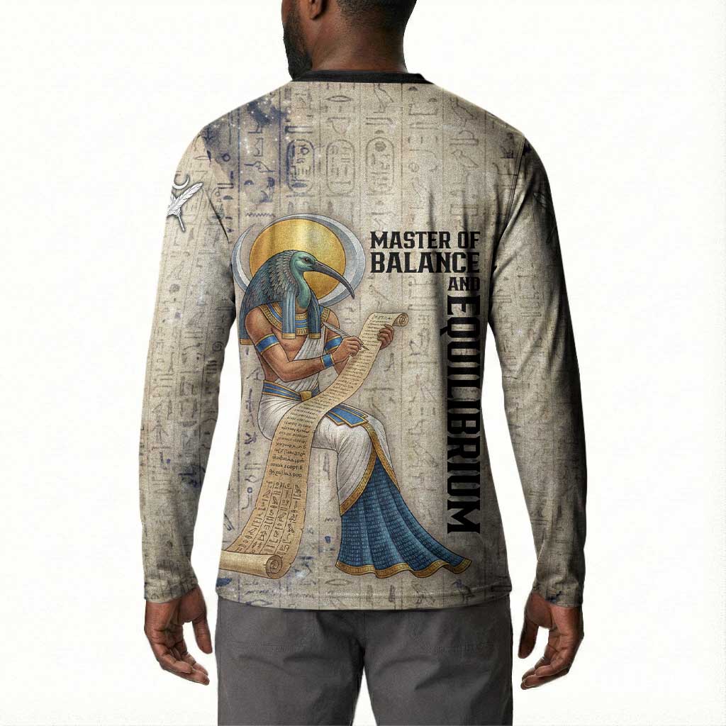 Thoth Button Sweatshirt Ibis Head and Ancient Scroll Egyptian Wisdom