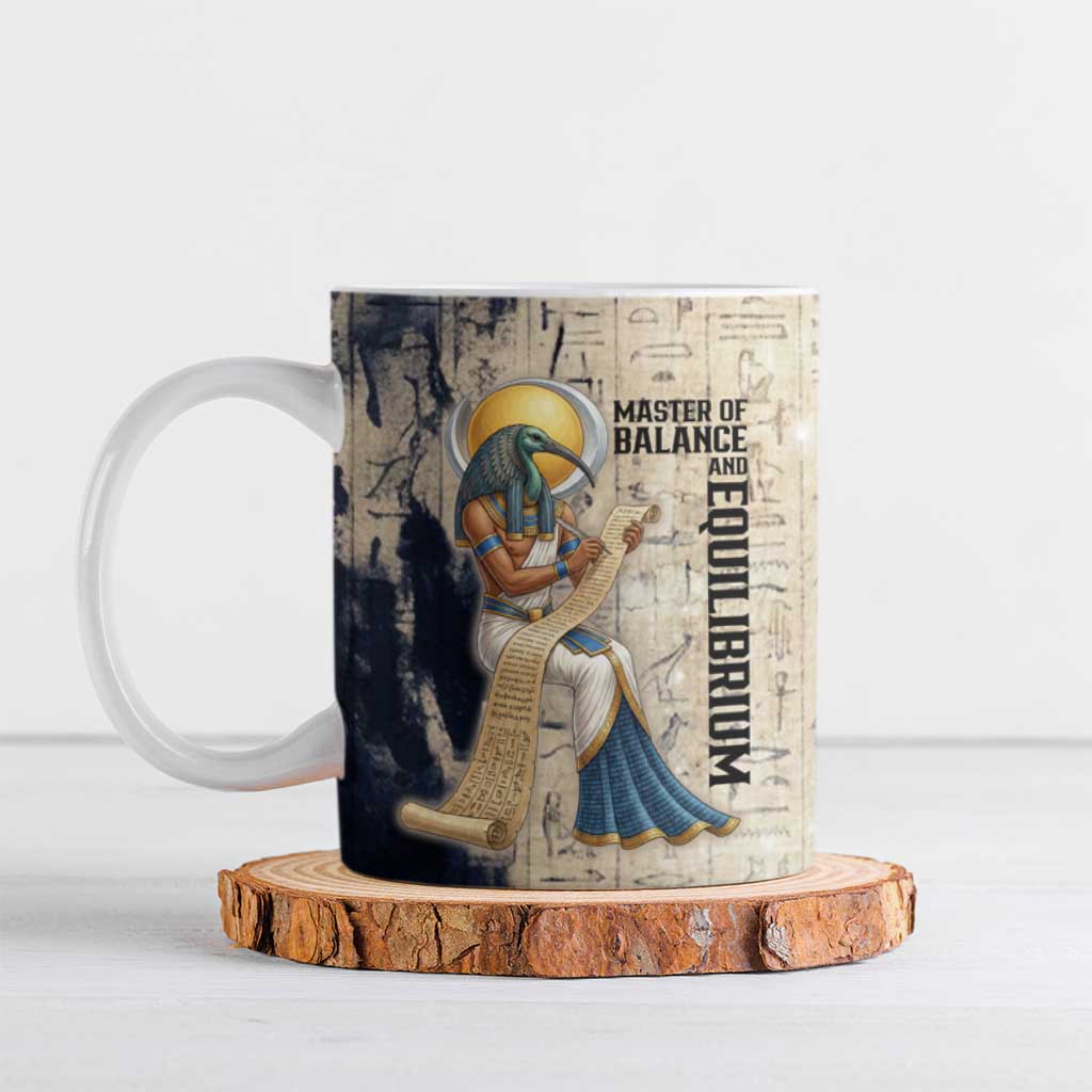Thoth Ceramic Mug Ibis Head and Ancient Scroll Egyptian Wisdom