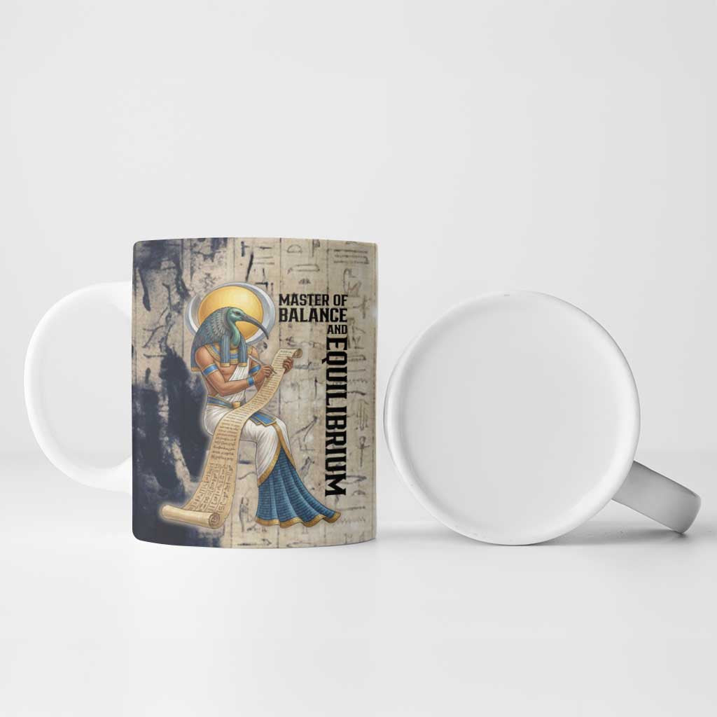 Thoth Ceramic Mug Ibis Head and Ancient Scroll Egyptian Wisdom