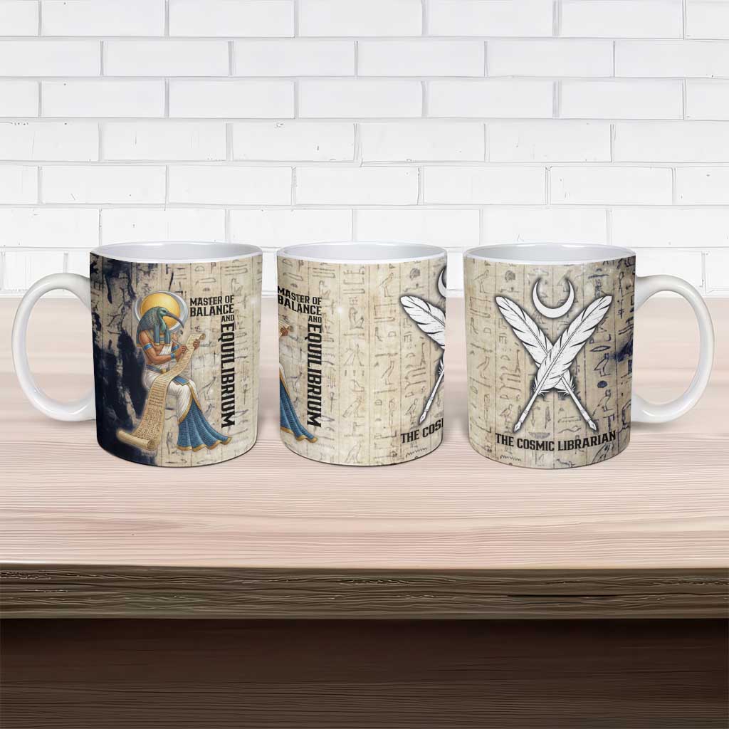 Thoth Ceramic Mug Ibis Head and Ancient Scroll Egyptian Wisdom
