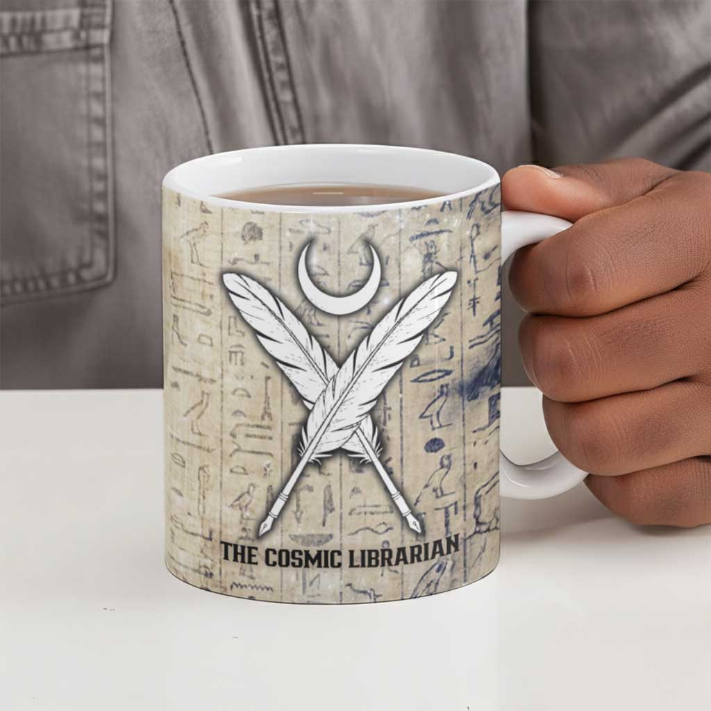 Thoth Ceramic Mug Ibis Head and Ancient Scroll Egyptian Wisdom