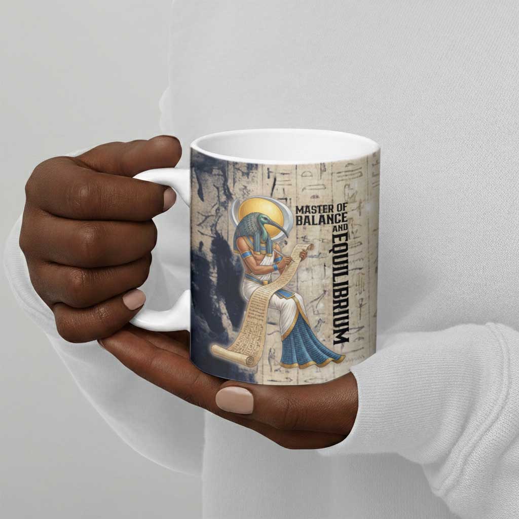 Thoth Ceramic Mug Ibis Head and Ancient Scroll Egyptian Wisdom