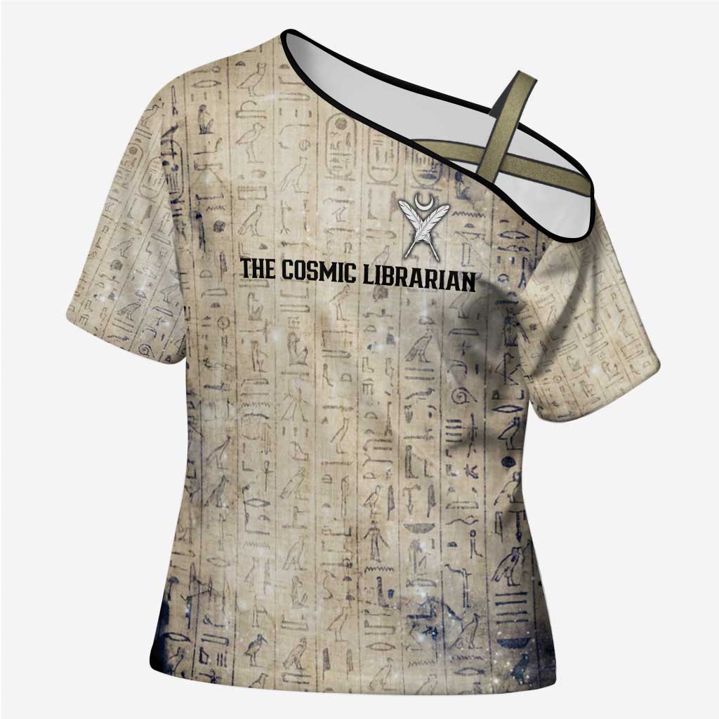 Thoth Cross Shoulder Shirt Ibis Head and Ancient Scroll Egyptian Wisdom