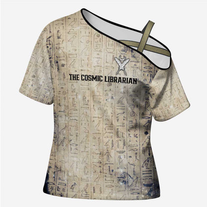 Thoth Cross Shoulder Shirt Ibis Head and Ancient Scroll Egyptian Wisdom