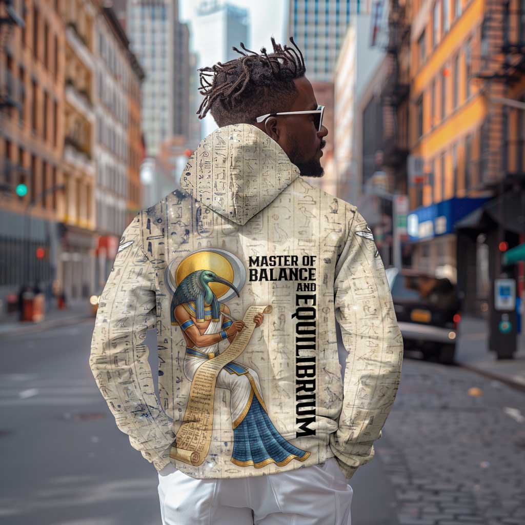 Thoth Hoodie Ibis Head and Ancient Scroll Egyptian Wisdom