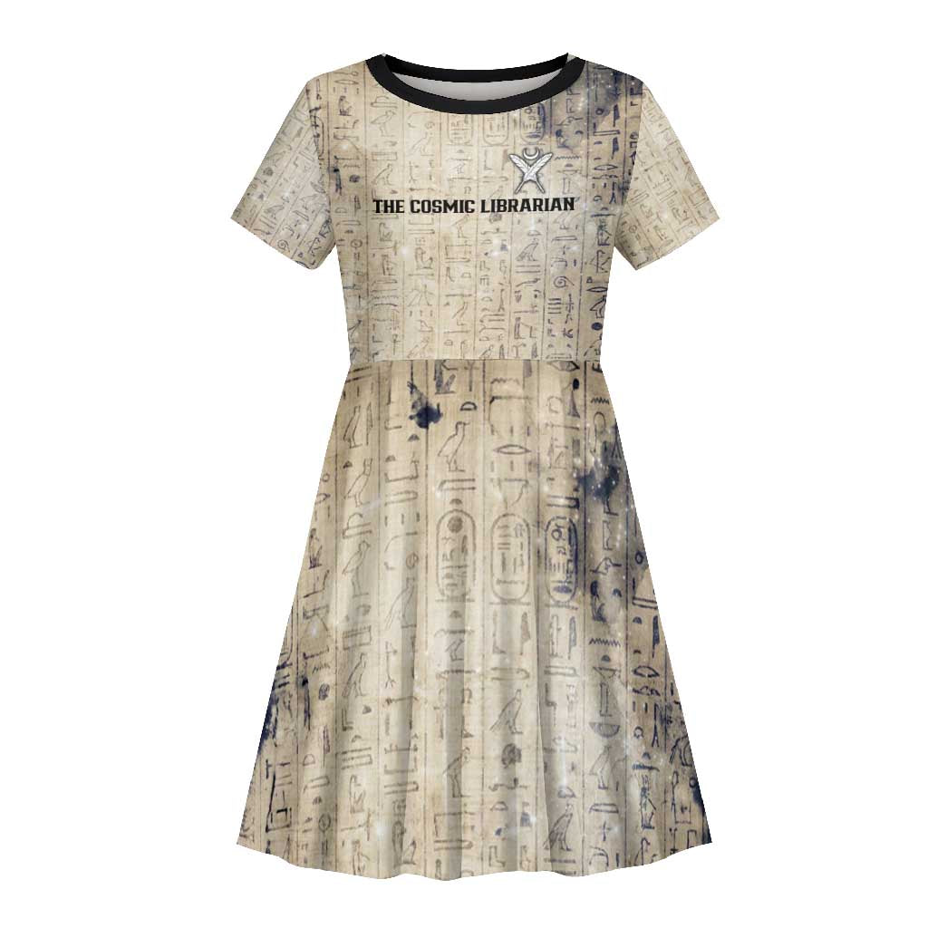 Thoth Kid Short Sleeve Dress Ibis Head and Ancient Scroll Egyptian Wisdom