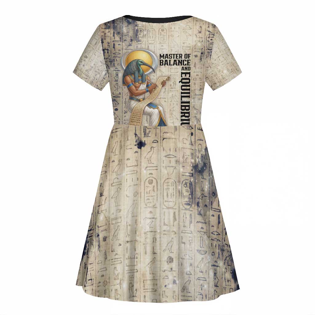 Thoth Kid Short Sleeve Dress Ibis Head and Ancient Scroll Egyptian Wisdom