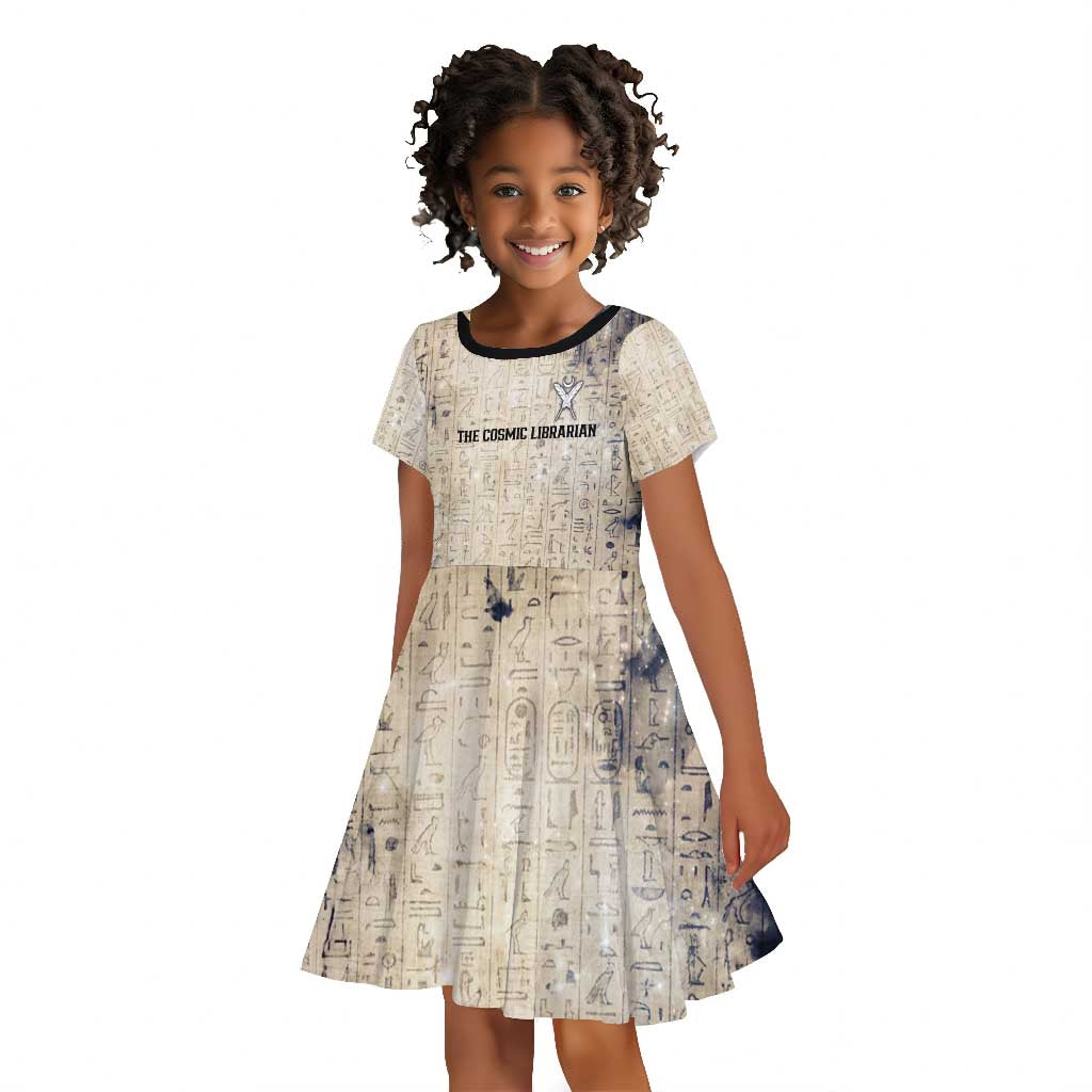 Thoth Kid Short Sleeve Dress Ibis Head and Ancient Scroll Egyptian Wisdom