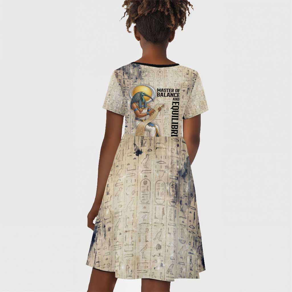 Thoth Kid Short Sleeve Dress Ibis Head and Ancient Scroll Egyptian Wisdom
