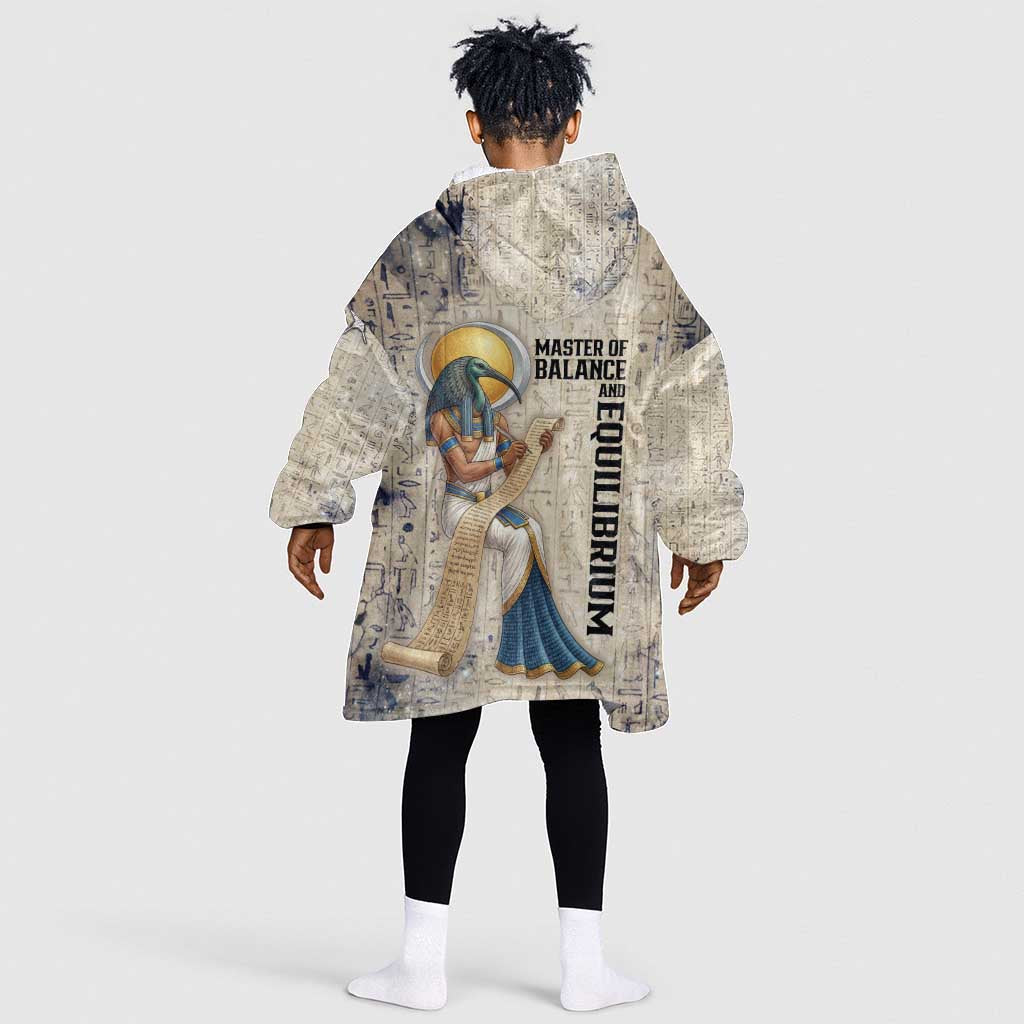 Thoth Kid Wearable Blanket Hoodie Ibis Head and Ancient Scroll Egyptian Wisdom
