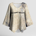 Thoth Kimono Sleeve Blouse Ibis Head and Ancient Scroll Egyptian Wisdom
