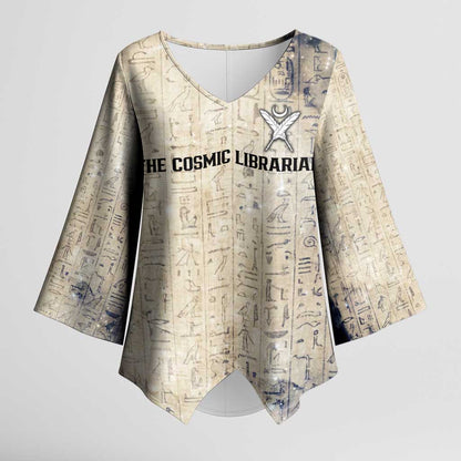 Thoth Kimono Sleeve Blouse Ibis Head and Ancient Scroll Egyptian Wisdom