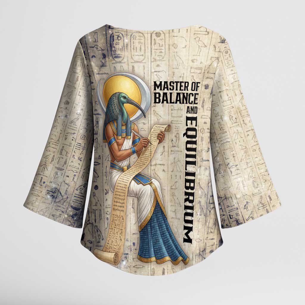 Thoth Kimono Sleeve Blouse Ibis Head and Ancient Scroll Egyptian Wisdom