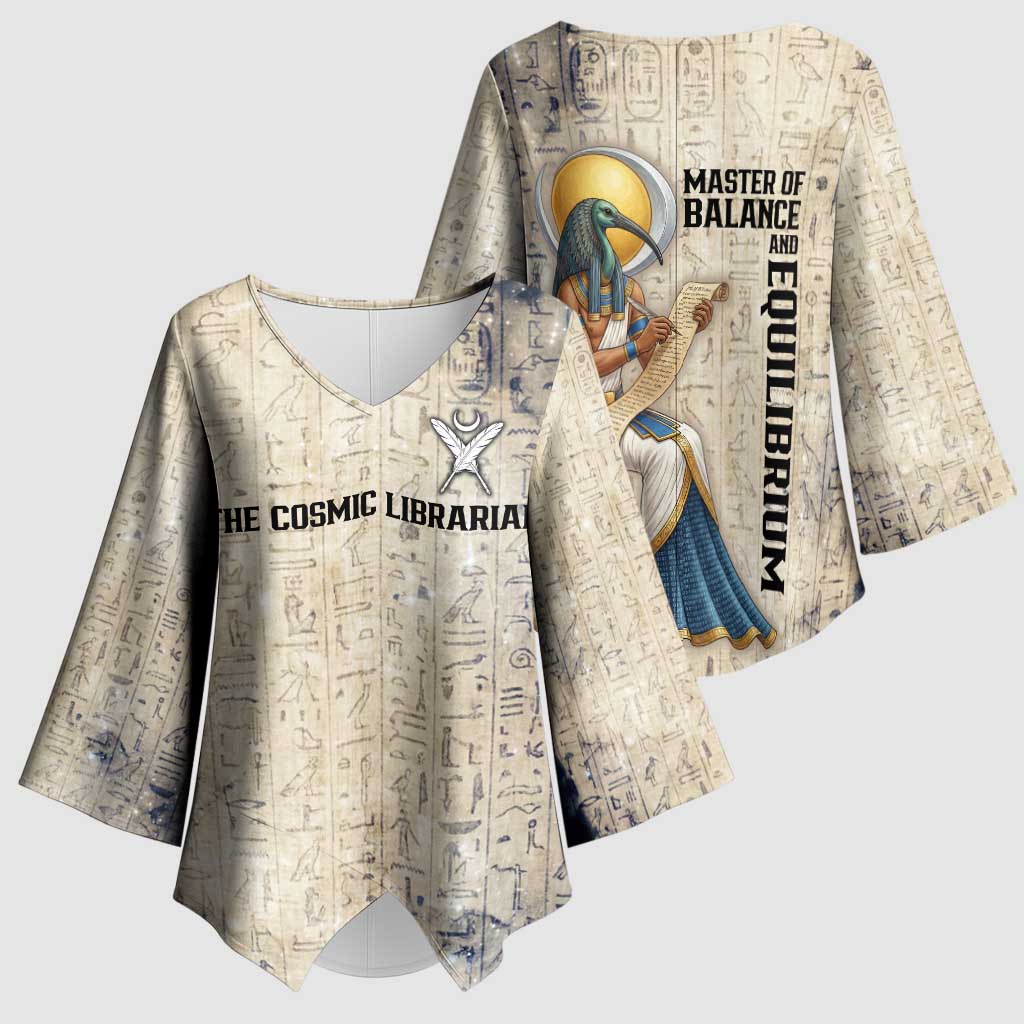Thoth Kimono Sleeve Blouse Ibis Head and Ancient Scroll Egyptian Wisdom