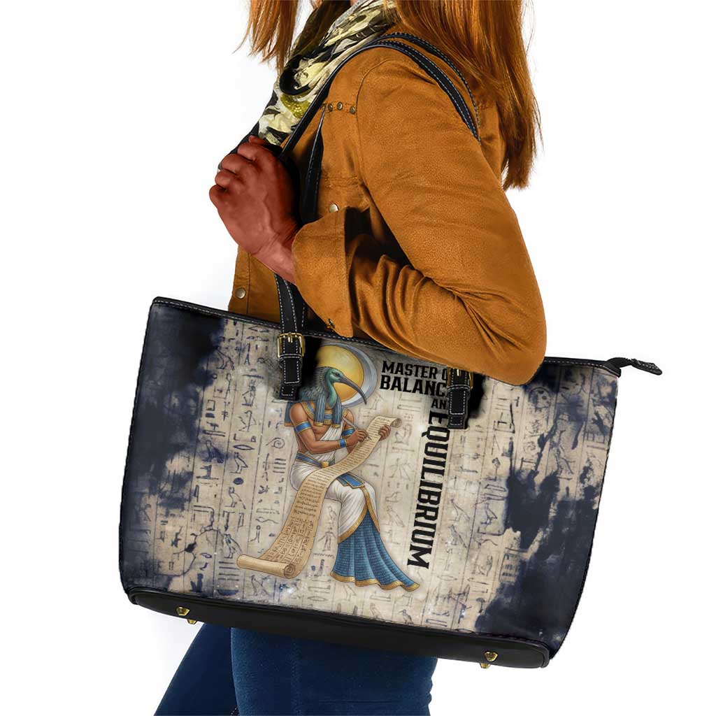 Thoth Leather Tote Bag Ibis Head and Ancient Scroll Egyptian Wisdom