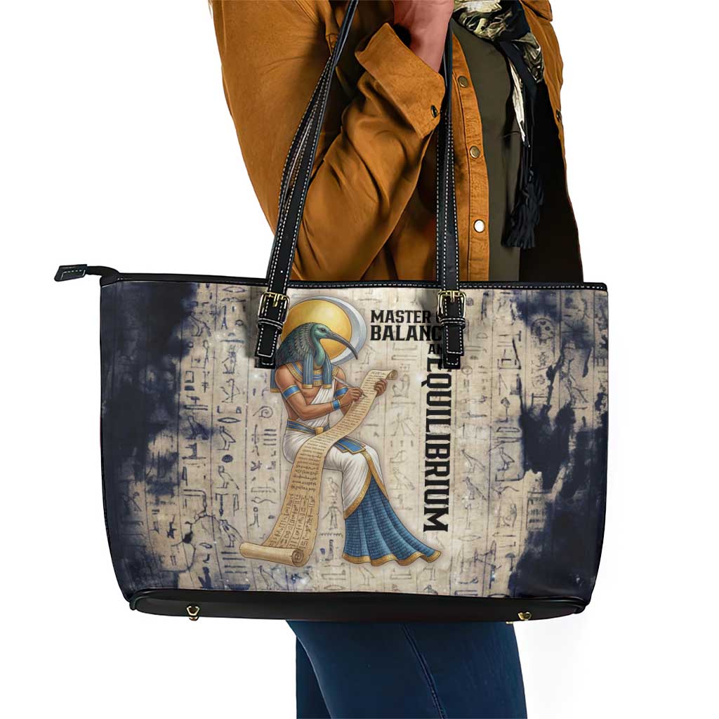 Thoth Leather Tote Bag Ibis Head and Ancient Scroll Egyptian Wisdom