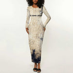 Thoth Long Sleeve Bodycon Dress Ibis Head and Ancient Scroll Egyptian Wisdom