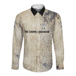 Thoth Long Sleeve Button Shirt Ibis Head and Ancient Scroll Egyptian Wisdom