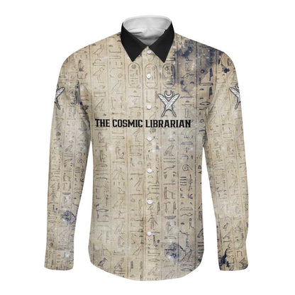 Thoth Long Sleeve Button Shirt Ibis Head and Ancient Scroll Egyptian Wisdom