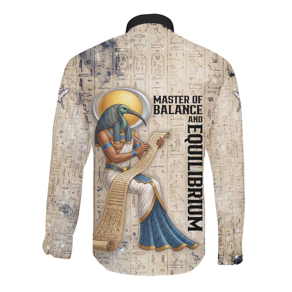 Thoth Long Sleeve Button Shirt Ibis Head and Ancient Scroll Egyptian Wisdom
