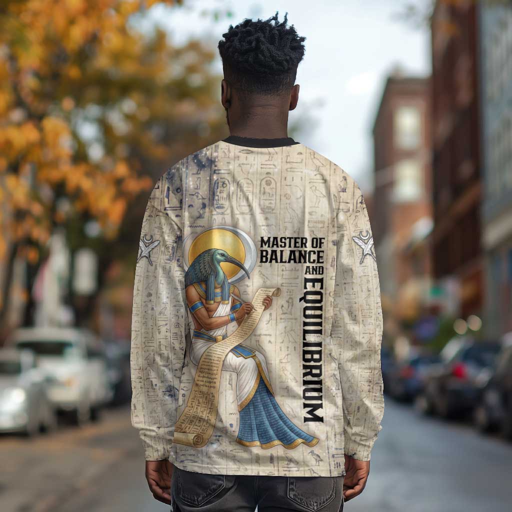 Thoth Long Sleeve Shirt Ibis Head and Ancient Scroll Egyptian Wisdom