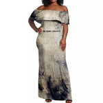 Thoth Off Shoulder Maxi Dress Ibis Head and Ancient Scroll Egyptian Wisdom