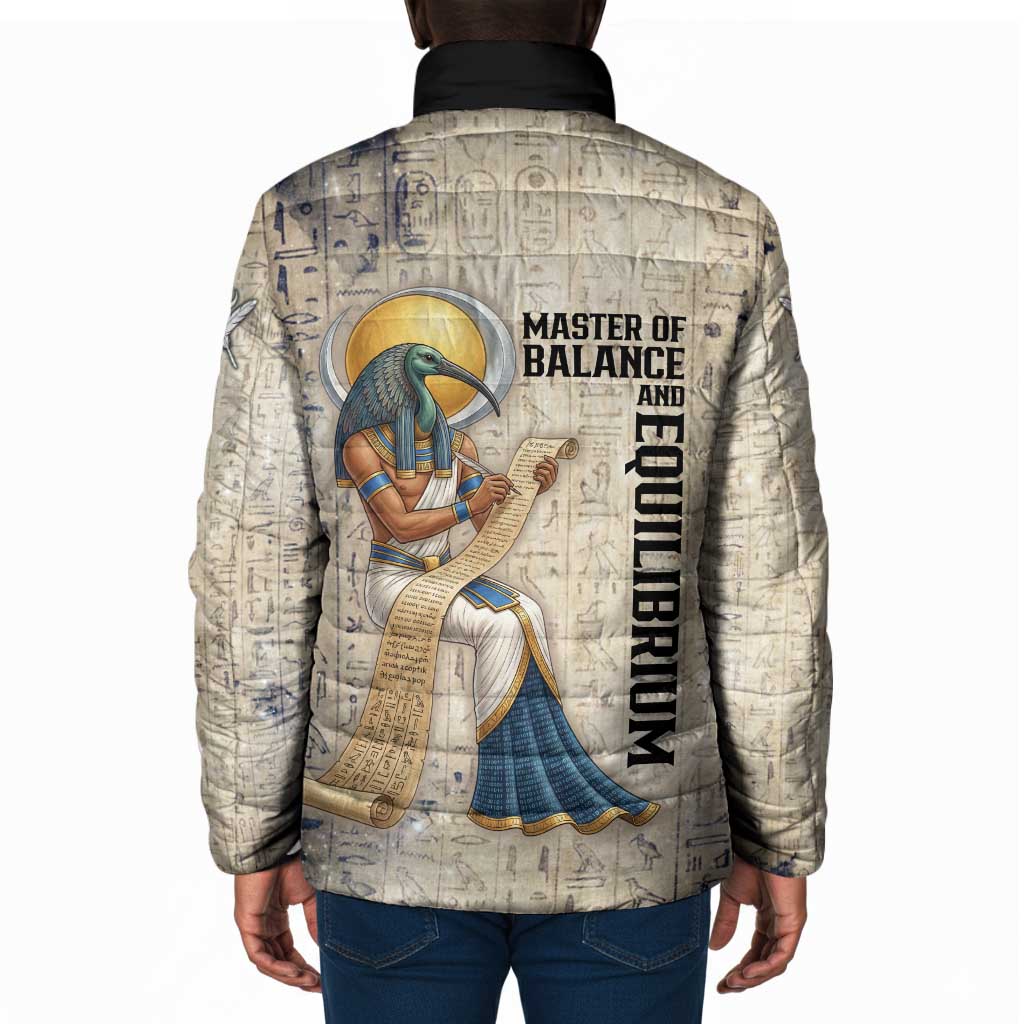 Thoth Padded Jacket Ibis Head and Ancient Scroll Egyptian Wisdom