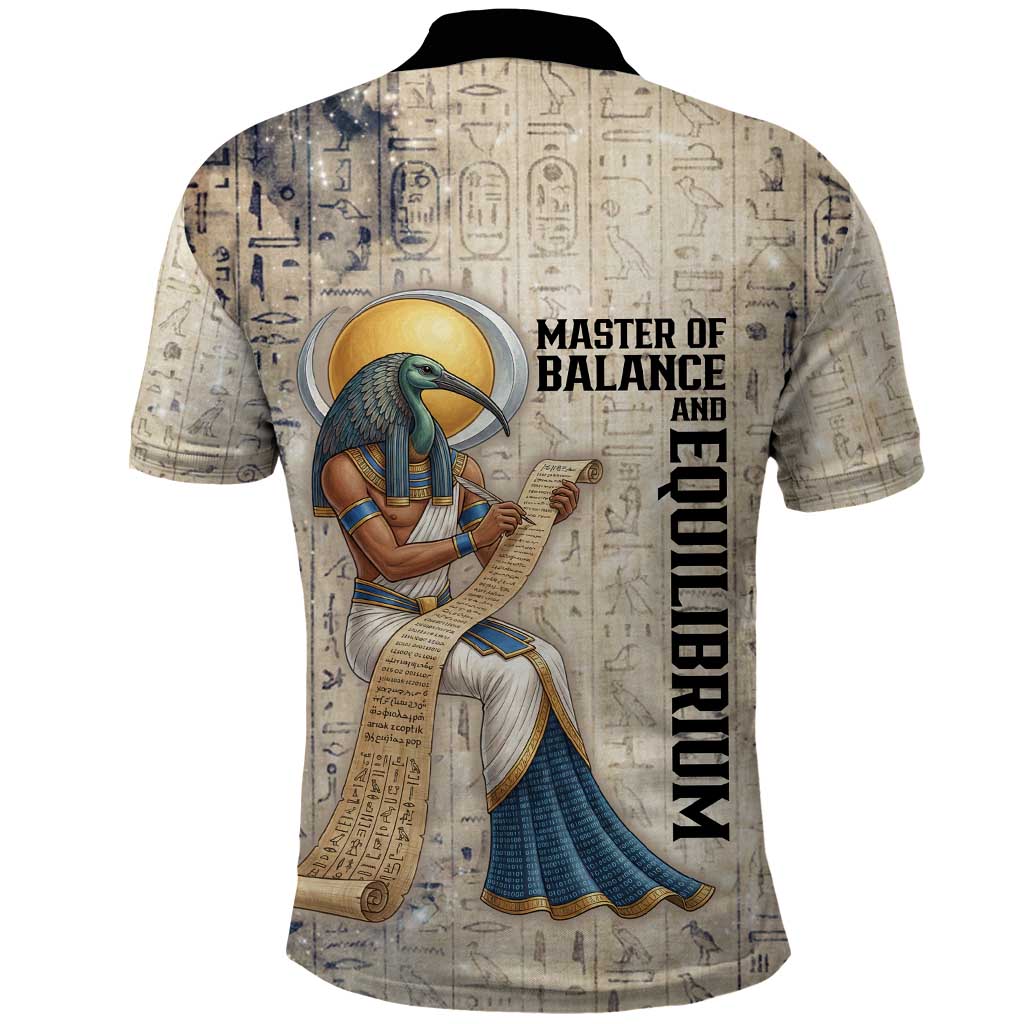 Thoth Polo Shirt Ibis Head and Ancient Scroll Egyptian Wisdom