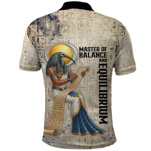 Thoth Polo Shirt Ibis Head and Ancient Scroll Egyptian Wisdom