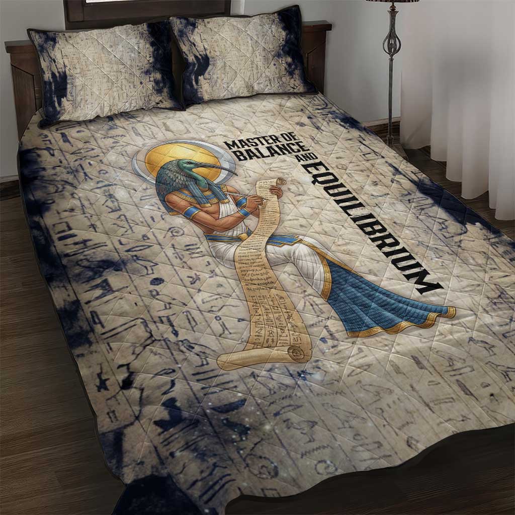 Thoth Quilt Bed Set Ibis Head and Ancient Scroll Egyptian Wisdom