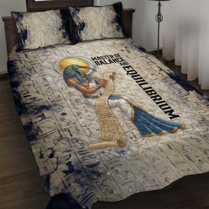 Thoth Quilt Bed Set Ibis Head and Ancient Scroll Egyptian Wisdom
