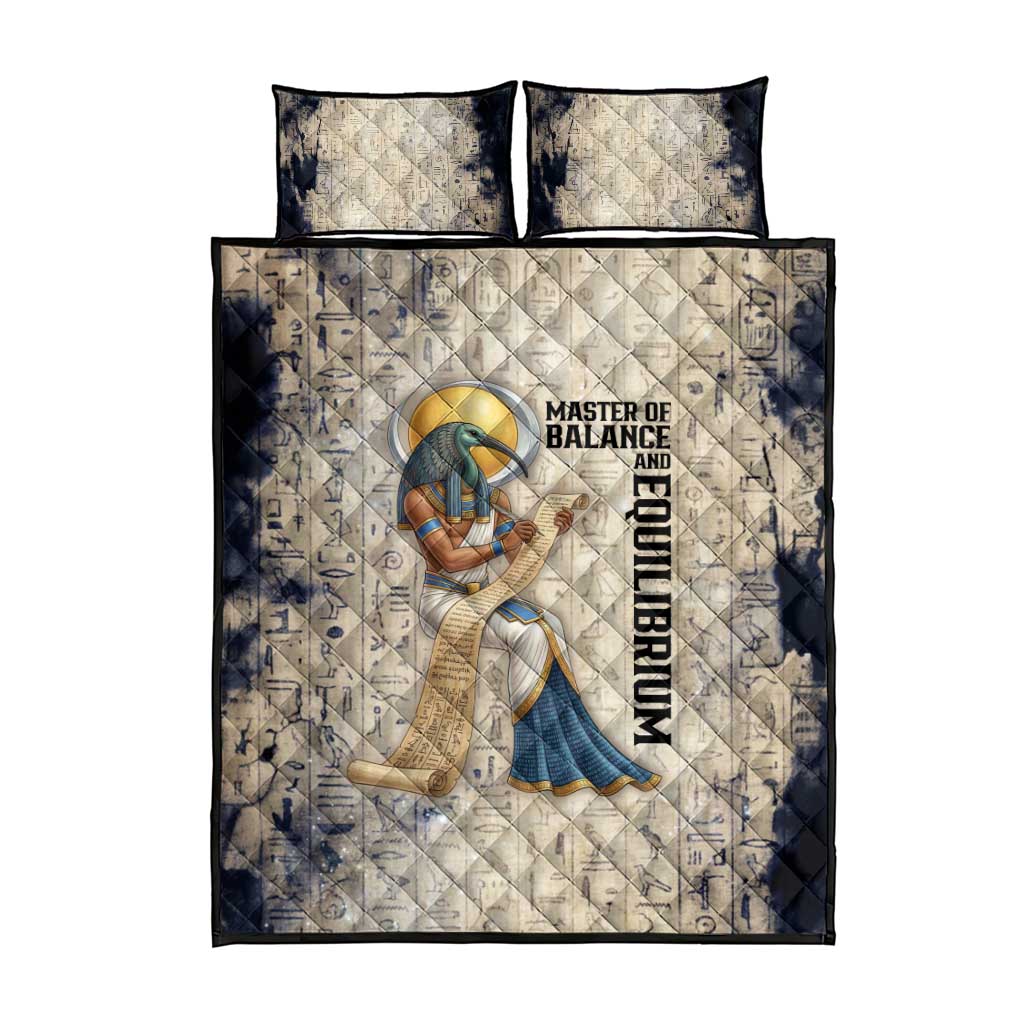 Thoth Quilt Bed Set Ibis Head and Ancient Scroll Egyptian Wisdom