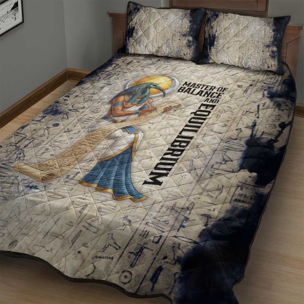 Thoth Quilt Bed Set Ibis Head and Ancient Scroll Egyptian Wisdom