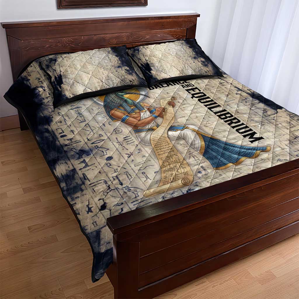 Thoth Quilt Bed Set Ibis Head and Ancient Scroll Egyptian Wisdom