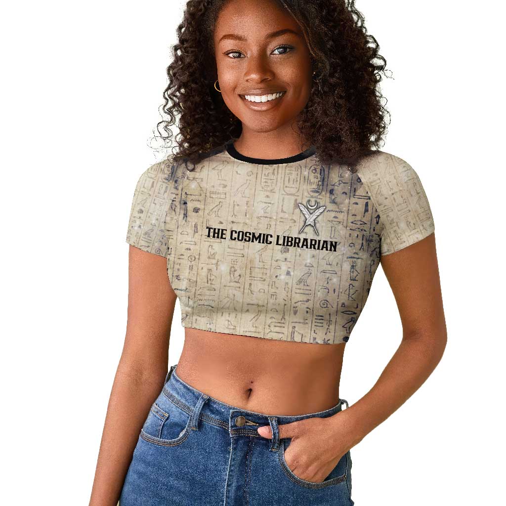 Thoth Raglan Cropped T shirt Ibis Head and Ancient Scroll Egyptian Wisdom