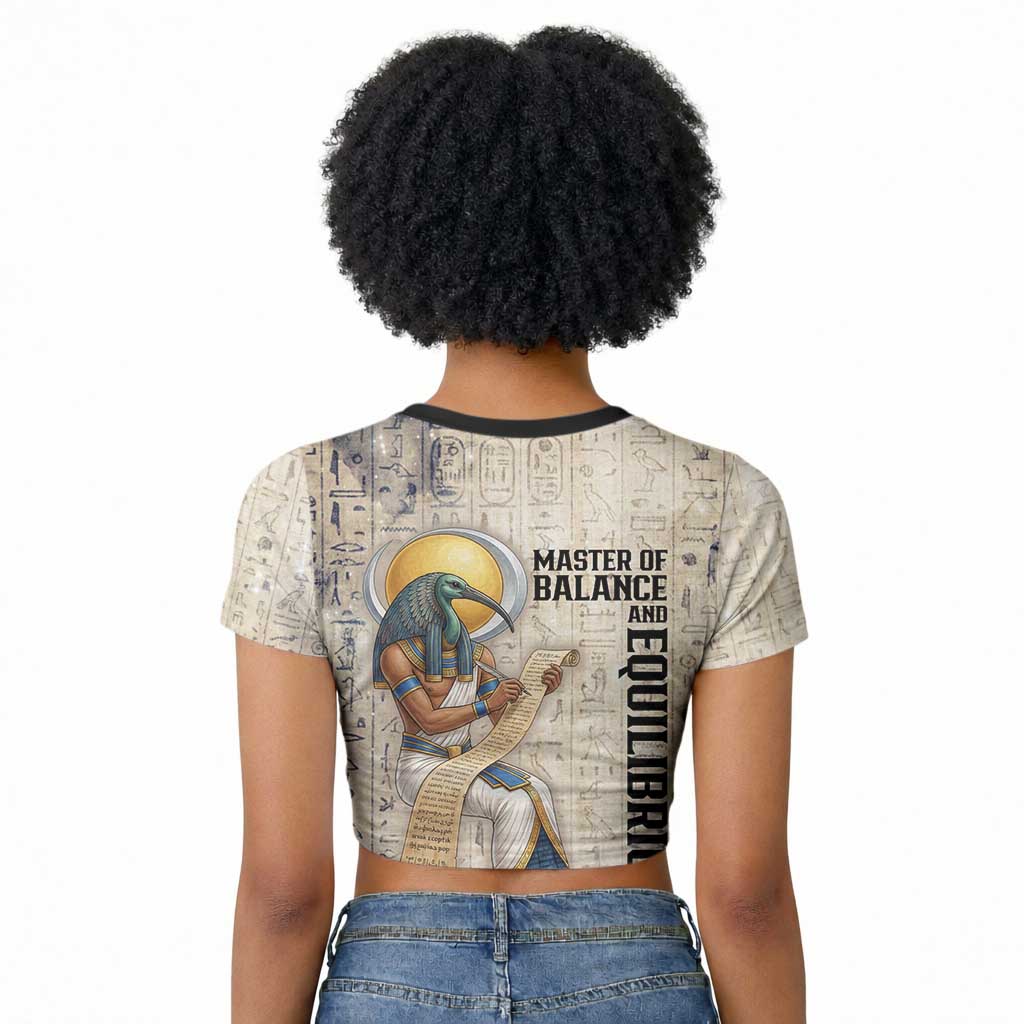 Thoth Raglan Cropped T shirt Ibis Head and Ancient Scroll Egyptian Wisdom