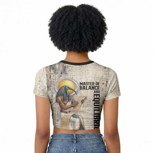 Thoth Raglan Cropped T shirt Ibis Head and Ancient Scroll Egyptian Wisdom