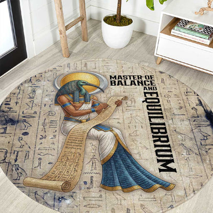 Thoth Round Carpet Ibis Head and Ancient Scroll Egyptian Wisdom