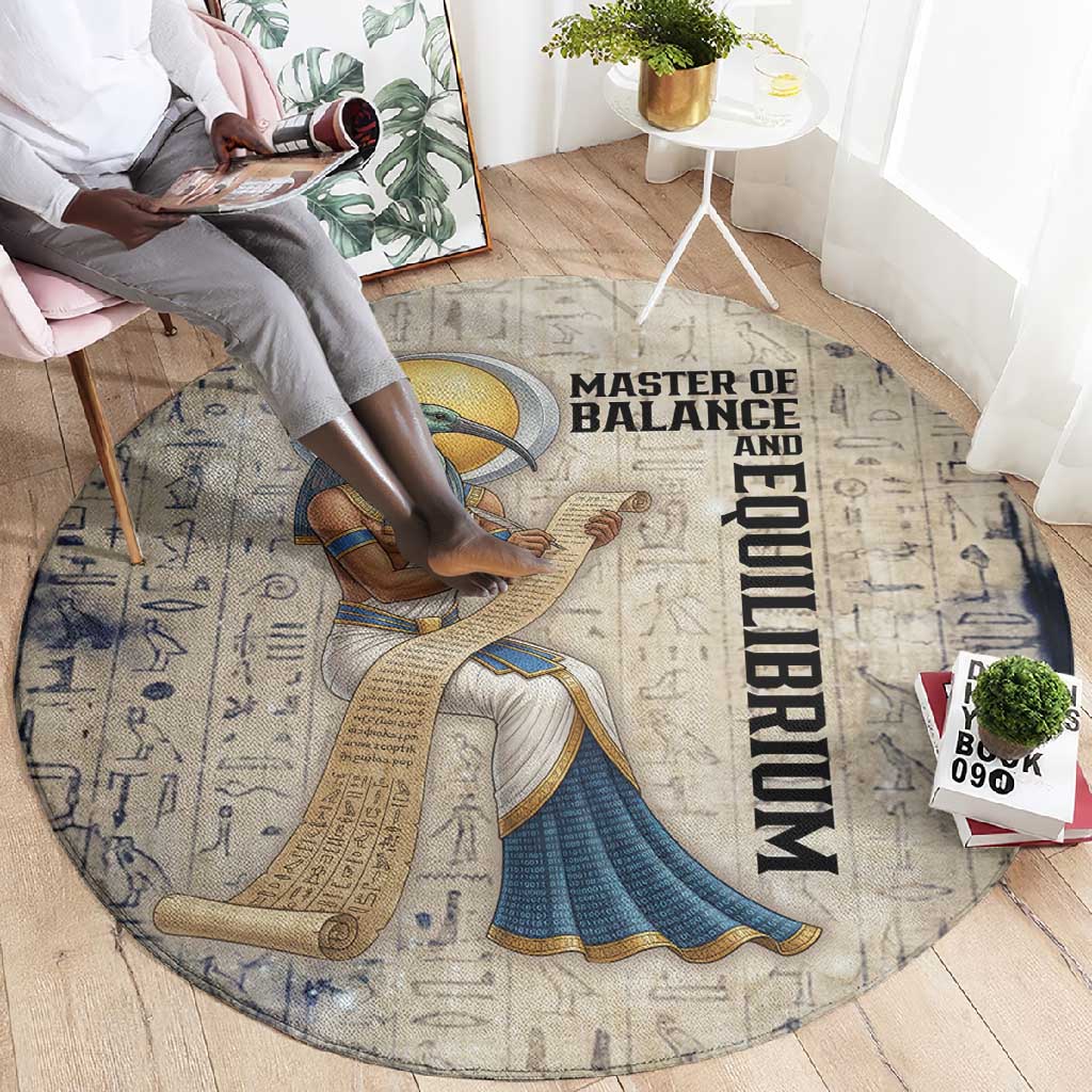 Thoth Round Carpet Ibis Head and Ancient Scroll Egyptian Wisdom