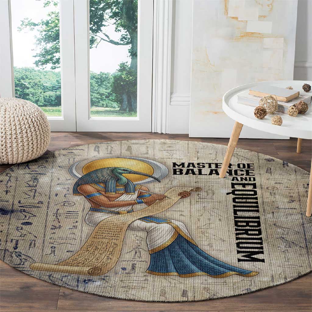 Thoth Round Carpet Ibis Head and Ancient Scroll Egyptian Wisdom