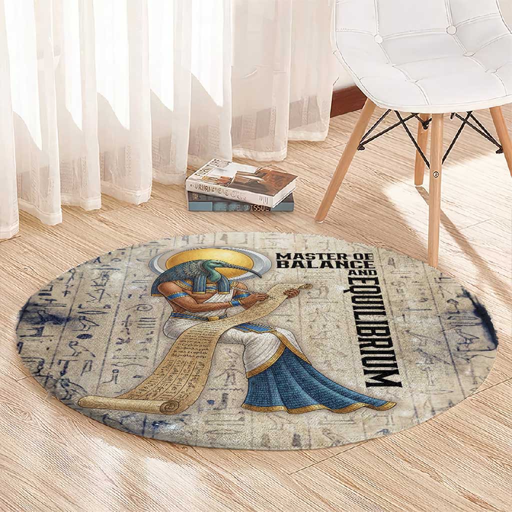 Thoth Round Carpet Ibis Head and Ancient Scroll Egyptian Wisdom