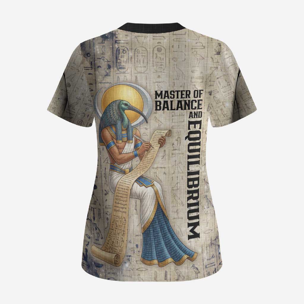 Thoth Scrub Top Ibis Head and Ancient Scroll Egyptian Wisdom