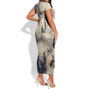 Thoth Short Sleeve Bodycon Dress Ibis Head and Ancient Scroll Egyptian Wisdom