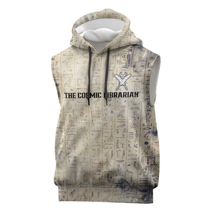 Thoth Sleeveless Hoodie Ibis Head and Ancient Scroll Egyptian Wisdom