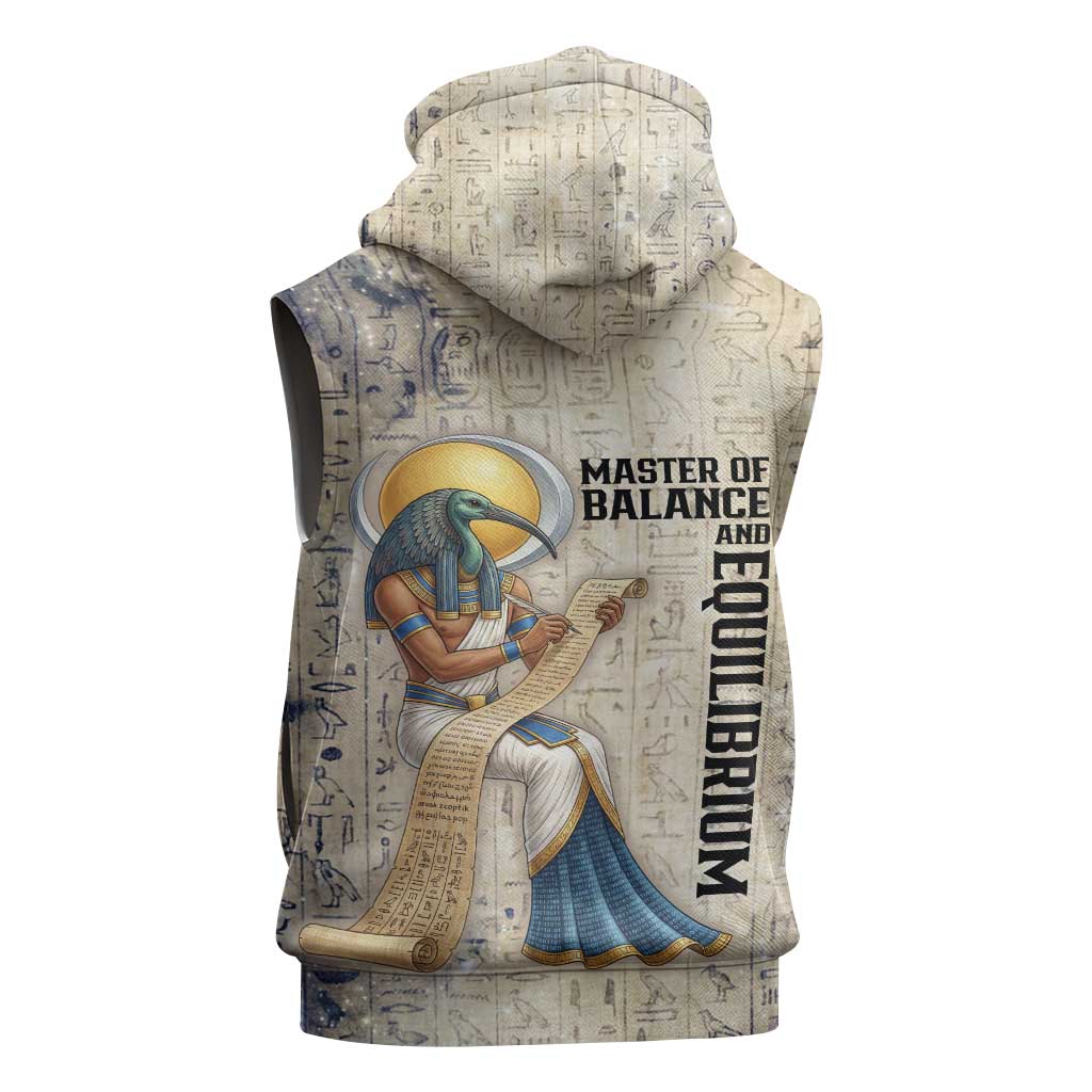 Thoth Sleeveless Hoodie Ibis Head and Ancient Scroll Egyptian Wisdom