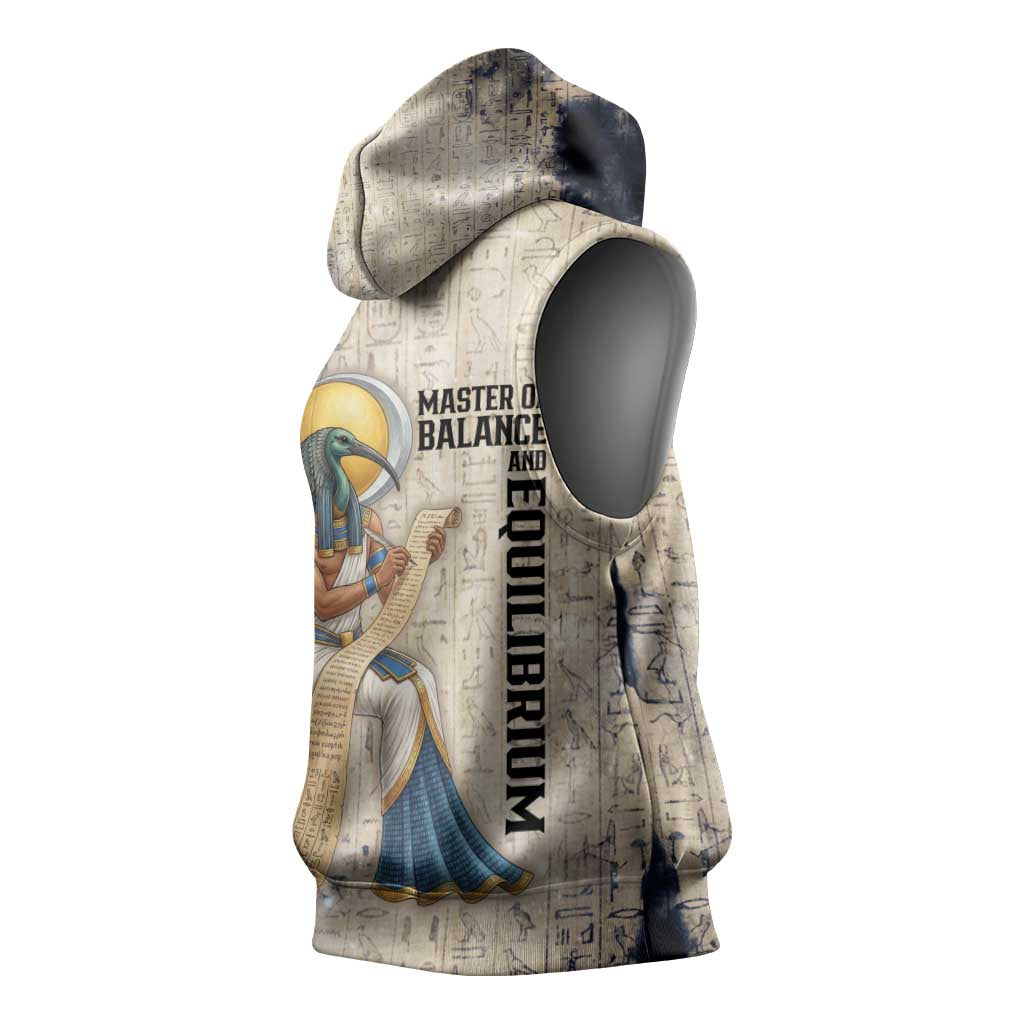 Thoth Sleeveless Hoodie Ibis Head and Ancient Scroll Egyptian Wisdom