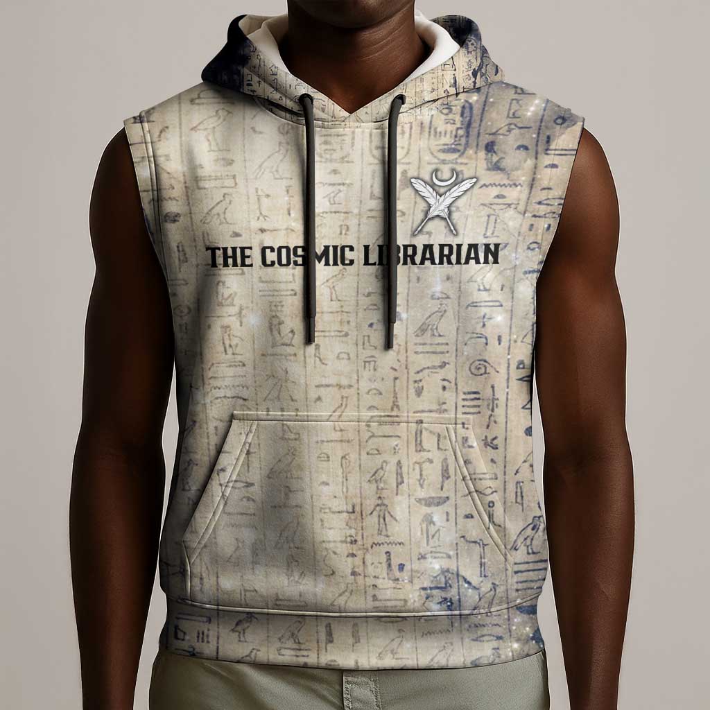 Thoth Sleeveless Hoodie Ibis Head and Ancient Scroll Egyptian Wisdom