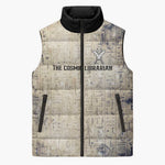 Thoth Sleeveless Puffer Jacket Ibis Head and Ancient Scroll Egyptian Wisdom